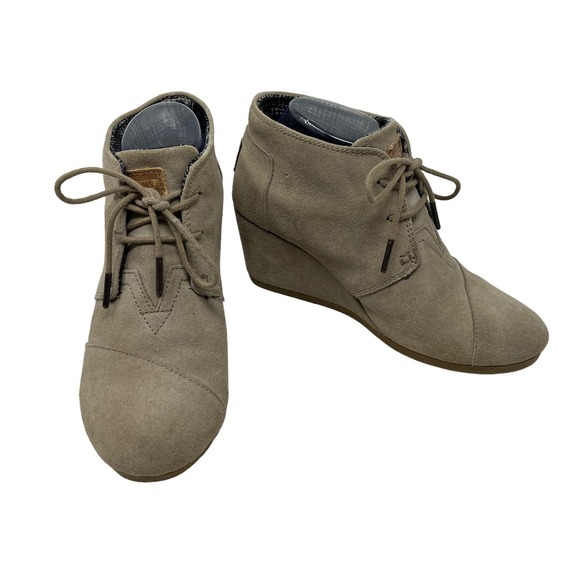 Toms Women's Wedge Booties Desert Beige Lace up 8 Suede‎ Shoe - Picture 1 of 11